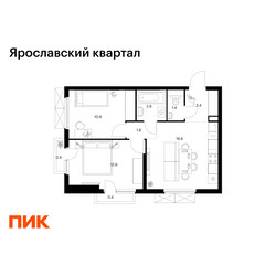 Планировка двухкомнатной(квартира) площадью 50.4 квадратных метров в ЖК “Ярославский квартал”