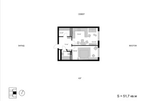 Планировка двухкомнатной(квартира) площадью 51.7 квадратных метров в “ЖК Мытищи Сити”