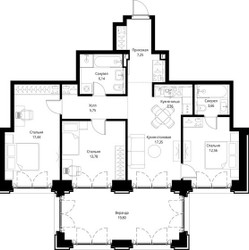 Планировка трехкомнатной(квартира) площадью 106.08 квадратных метров в ЖК “ЖК Сити Бэй”
