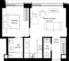 Планировка однокомнатной(квартира) площадью 38.7 квадратных метров в “ЖК Сити Бэй”