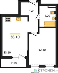 Планировка однокомнатной(квартира) площадью 36.1 квадратных метров в ЖК “ЖК Деснаречье”