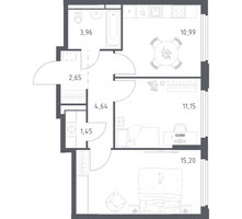 Планировка двухкомнатной(квартира) площадью 50.04 квадратных метров в “ЖК Космический Квартал”