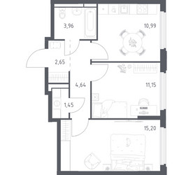Планировка двухкомнатной(квартира) площадью 50.04 квадратных метров в ЖК “ЖК Космический Квартал”