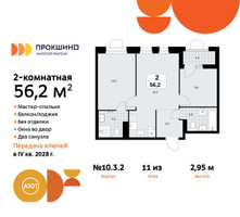 Планировка двухкомнатной(квартира) площадью 56.2 квадратных метров в “ЖК Прокшино”