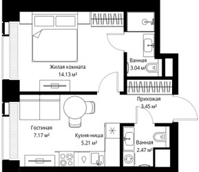 Планировка однокомнатной(квартира) площадью 35.47 квадратных метров в ЖК “ЖК Веер”