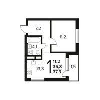 Планировка однокомнатной(квартира) площадью 37.3 квадратных метров в “Новые Ватутинки. Заречный”