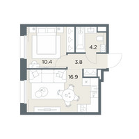 Планировка однокомнатной(квартира) площадью 35.3 квадратных метров в “ЖК Станиславский”