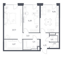 Планировка двухкомнатной(квартира) площадью 75.6 квадратных метров в “ЖК Квартал на воде (Графика на воде)”