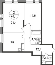 Планировка двухкомнатной(квартира) площадью 68.4 квадратных метров в ЖК “ЖК Первый Московский”