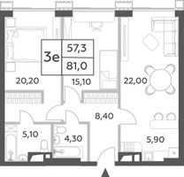 Планировка трехкомнатной(квартира) площадью 81 квадратных метров в “ЖК Will Towers (Вилл Тауэрс)”