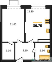 Планировка однокомнатной(квартира) площадью 36.7 квадратных метров в “ЖК Видный берег 2”