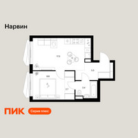Планировка однокомнатной(квартира) площадью 37.7 квадратных метров в “Нарвин”