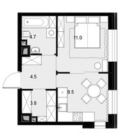 Планировка однокомнатной(квартира) площадью 33.3 квадратных метров в “ЖК Театральный квартал”
