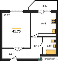 Планировка однокомнатной(квартира) площадью 41.7 квадратных метров в ЖК “ЖК Москворецкий”