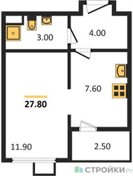 Планировка студии(квартира) площадью 27.8 квадратных метров в ЖК “ЖК Первый Лермонтовский”
