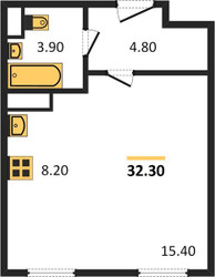 Планировка студии(квартира) площадью 31.7 квадратных метров в ЖК “ЖК Квартал Некрасовка”