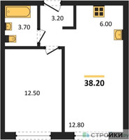 Планировка однокомнатной(квартира) площадью 38.2 квадратных метров в “ЖК Новый Зеленоград”