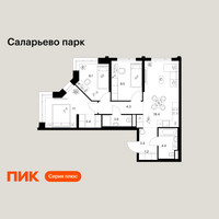 Планировка трехкомнатной(квартира) площадью 65.3 квадратных метров в “ЖК Саларьево парк”