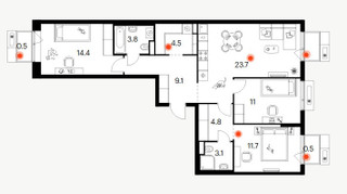 Планировка трехкомнатной(квартира) площадью 87.6 квадратных метров в “ЖК Амурский парк”