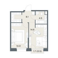 Планировка однокомнатной(квартира) площадью 41.7 квадратных метров в “ЖК Станиславский”