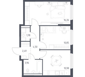 Планировка двухкомнатной(квартира) площадью 50.82 квадратных метров в ЖК “ЖК Пригород Лесное”
