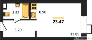 Планировка студии(апартаменты) площадью 23.47 квадратных метров в “ЖК N’ICE LOFT (Найс Лофт)”
