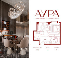 Планировка однокомнатной(квартира) площадью 42.2 квадратных метров в “ЖК АУРА”