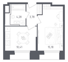 Планировка однокомнатной(апартаменты) площадью 33.65 квадратных метров в “ЖК Скай Спутник”