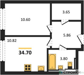 Планировка однокомнатной(квартира) площадью 34.7 квадратных метров в ЖК “ЖК Квартал Герцена”