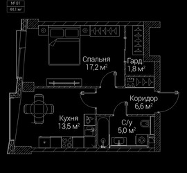 Планировка однокомнатной(квартира) площадью 44.1 квадратных метров в ЖК “ЖК СЕЗАР БУДУЩЕЕ”