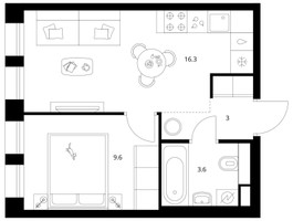 Планировка однокомнатной(квартира) площадью 32.7 квадратных метров в “ЖК Москворечье”