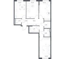 Планировка трехкомнатной(квартира) площадью 78.55 квадратных метров в “ЖК Мытищи Парк”