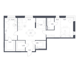 Планировка двухкомнатной(квартира) площадью 86.44 квадратных метров в ЖК “ЖК Заречье Парк”