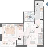 Планировка двухкомнатной(квартира) площадью 49.5 квадратных метров в “ЖК Триумф (Пушкино)”