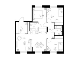 Планировка трехкомнатной(квартира) площадью 83.2 квадратных метров в “ЖК Москворечье”