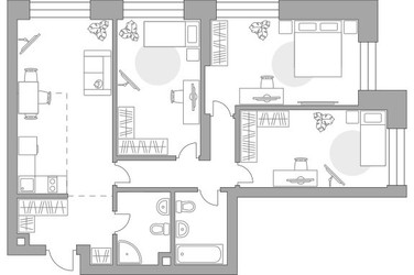 Планировка трехкомнатной(квартира) площадью 85.91 квадратных метров в ЖК “ЖК Павелецкая от Гранель”