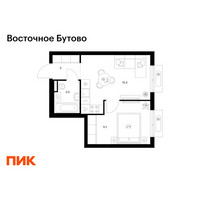 Планировка однокомнатной(квартира) площадью 32.9 квадратных метров в “ЖК Восточное Бутово”