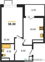 Планировка однокомнатной(квартира) площадью 38.3 квадратных метров в “ЖК Скандинавия”