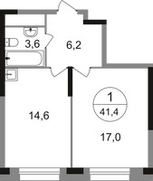 Планировка однокомнатной(квартира) площадью 41.4 квадратных метров в “ЖК Первый Московский”