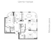Планировка 4+ комнатной(квартира) площадью 107.1 квадратных метров в “ЖК СТОУН Блик”
