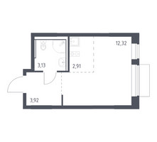 Планировка студии(квартира) площадью 22.28 квадратных метров в “ЖК Молжаниново”