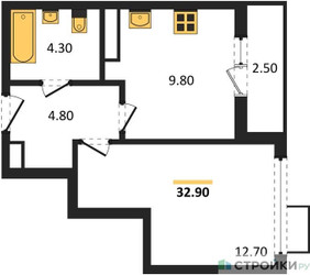 Планировка однокомнатной(квартира) площадью 32.8 квадратных метров в ЖК “ЖК Бунинские кварталы”