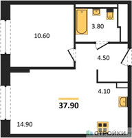 Планировка однокомнатной(квартира) площадью 37.9 квадратных метров в “ЖК Молжаниново”