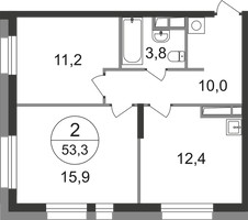 Планировка двухкомнатной(квартира) площадью 53.3 квадратных метров в “ЖК Первый Московский”