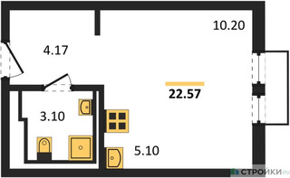 Планировка студии(квартира) площадью 22.57 квадратных метров в “ЖК Пригород Лесное”