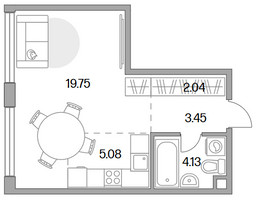 Планировка студии(квартира) площадью 34.45 квадратных метров в “ЖК MYPRIORITY Mnevniki (Май Приорити Мневники)”