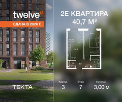 Планировка двухкомнатной(квартира) площадью 40.7 квадратных метров в “ЖК Твелв”