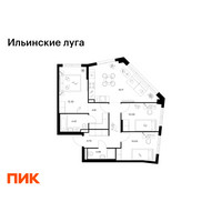Планировка трехкомнатной(квартира) площадью 72.79 квадратных метров в “ЖК Ильинские луга”