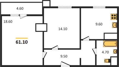 Планировка двухкомнатной(квартира) площадью 61.2 квадратных метров в ЖК “ЖК Парк Легенд 2”
