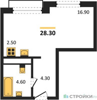Планировка студии(квартира) площадью 28.3 квадратных метров в “ЖК Новая Щербинка”